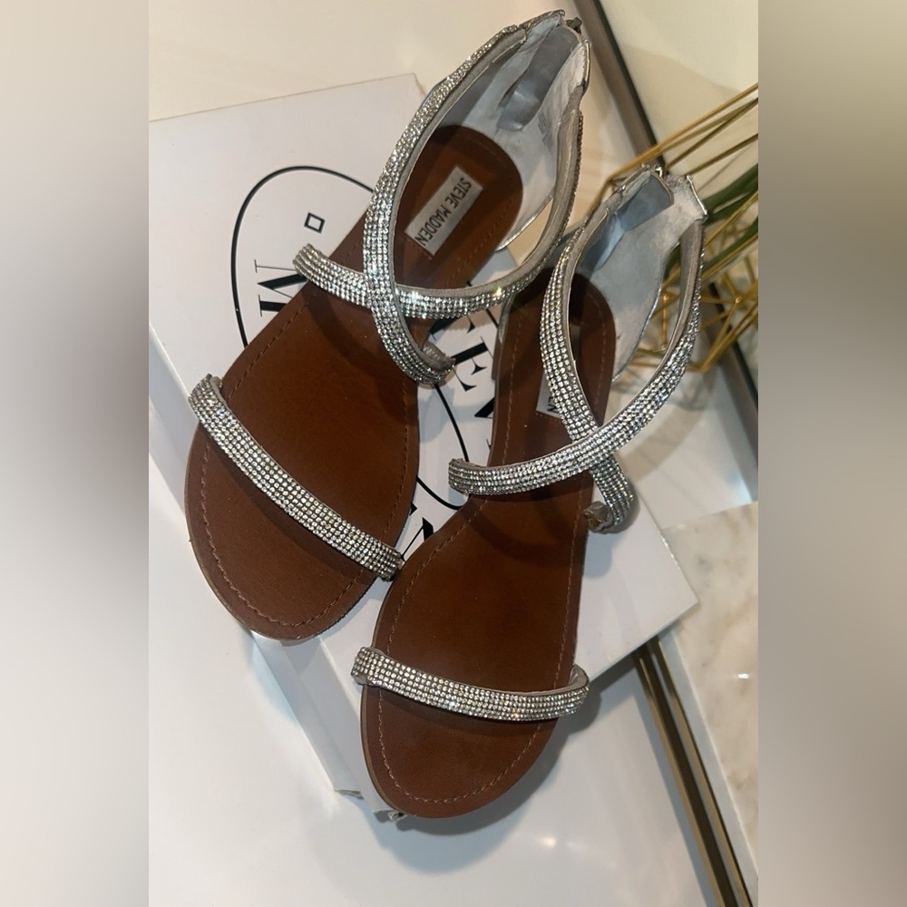 Steve Madden Silver Rhinestone Strappy Sandals